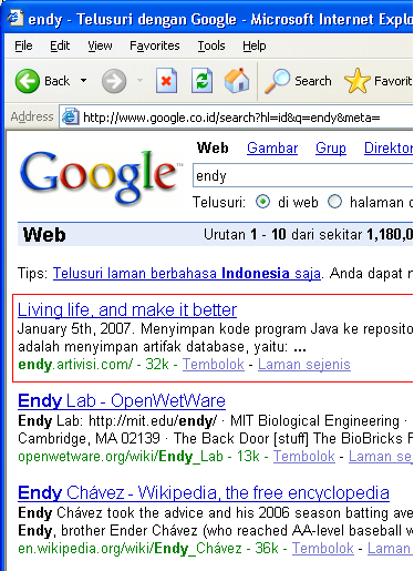 Google Search "endy". Klik untuk memperbesar 